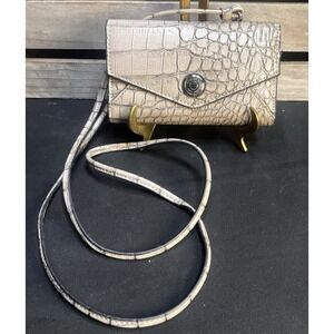 LONDON‎ FOG Women's Faux Alligator Gray Double Sided Crossbody Bag